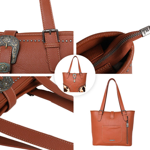 Trinity Ranch Hair-On Cowhide Buckle Collection Concealed Carry Tote - Montana West World