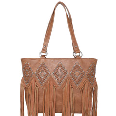 (Sale) Trinity Ranch Studded Genuine Leather Fringe Concealed Carry Tote Collection - Montana West World