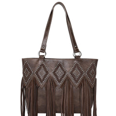 (Sale) Trinity Ranch Studded Genuine Leather Fringe Concealed Carry Tote Collection - Montana West World