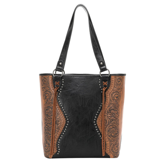 Trinity Ranch Floral Tooled Leather Tassel Concealed Carry Tote - Montana West World