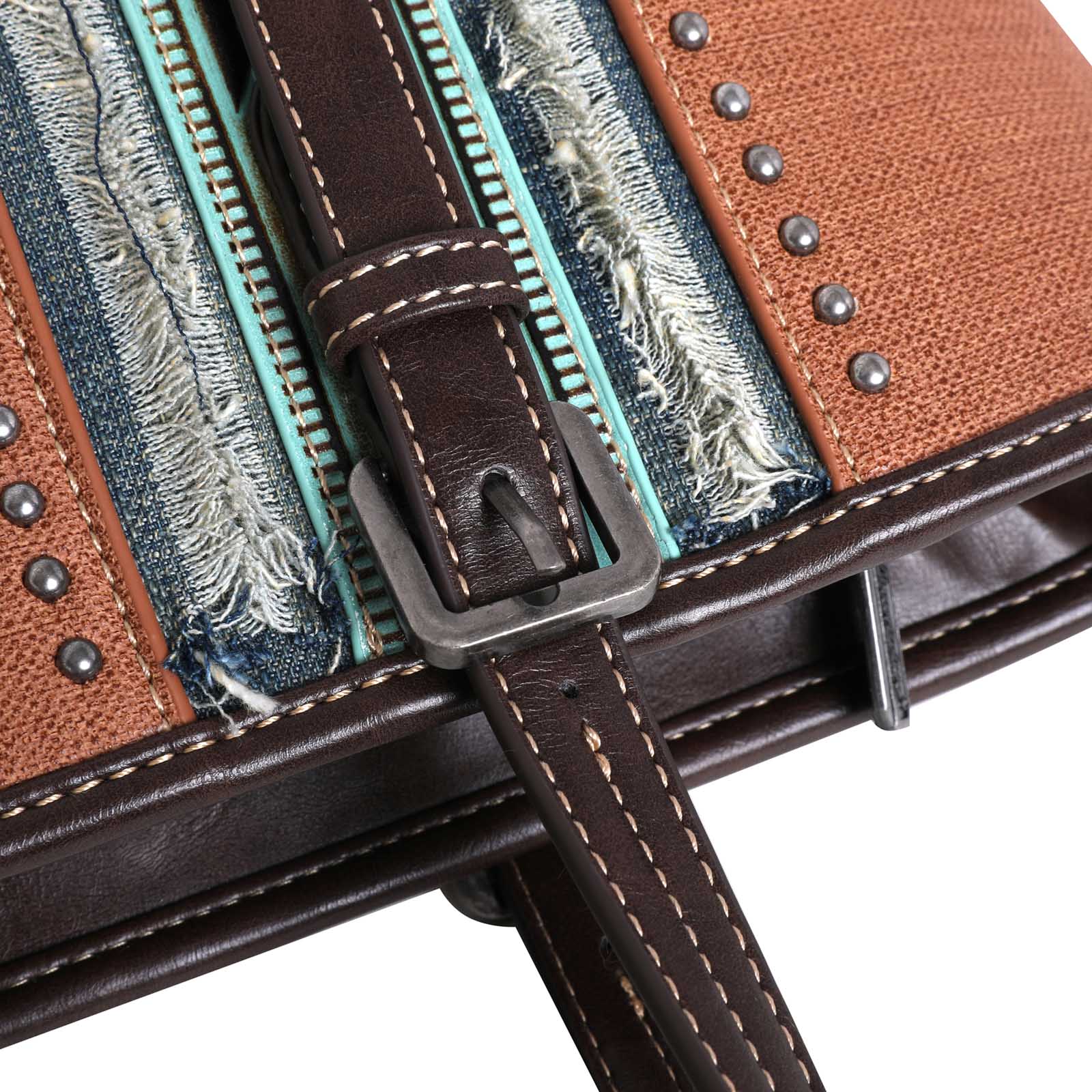 Wrangler Aztec Embossed Fray Denim Tote Bag - Montana West World