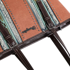 Wrangler Aztec Embossed Fray Denim Tote Bag - Montana West World