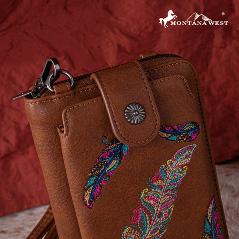 Montana West Embroidered Feather Crossbody Phone Wallet - Montana West World