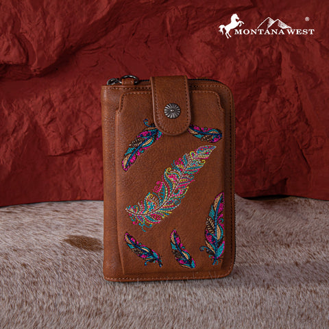 Montana West Embroidered Feather Crossbody Phone Wallet - Montana West World