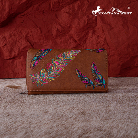 Montana West Feather Embroidered Wallet - Montana West World