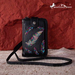 Montana West Embroidered Feather Crossbody Phone Wallet - Montana West World