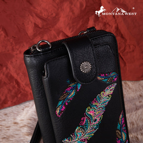 Montana West Embroidered Feather Crossbody Phone Wallet - Montana West World