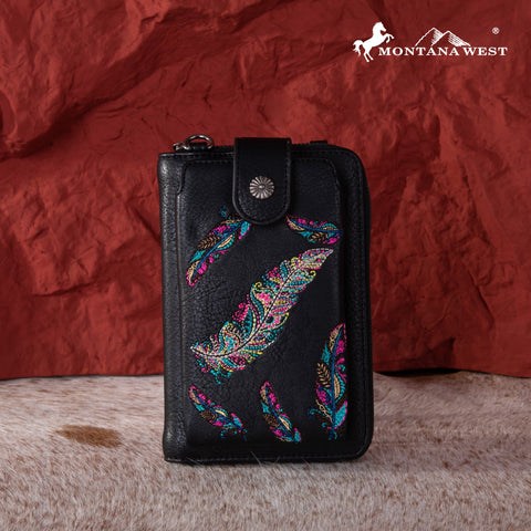 Montana West Embroidered Feather Crossbody Phone Wallet - Montana West World