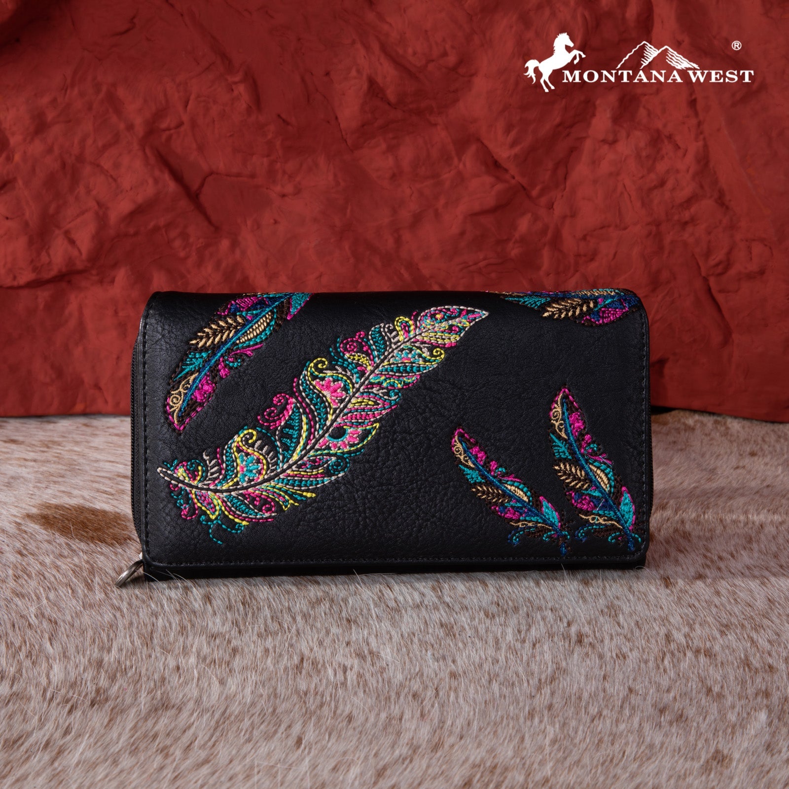 Montana West Feather Embroidered  Collection Wallet - Montana West World