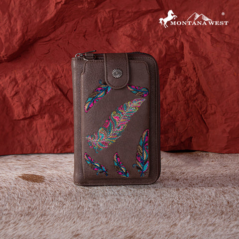 Montana West Embroidered Feather Crossbody Phone Wallet - Montana West World