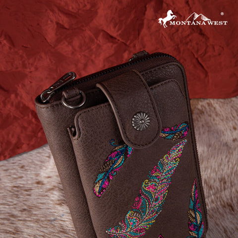 Montana West Embroidered Feather Crossbody Phone Wallet - Montana West World