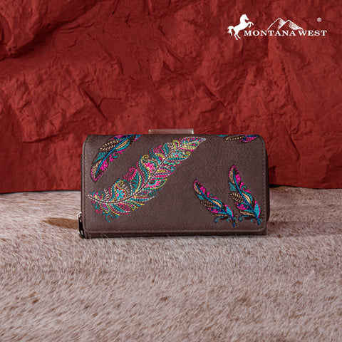 Montana West Feather Embroidered Wallet - Montana West World