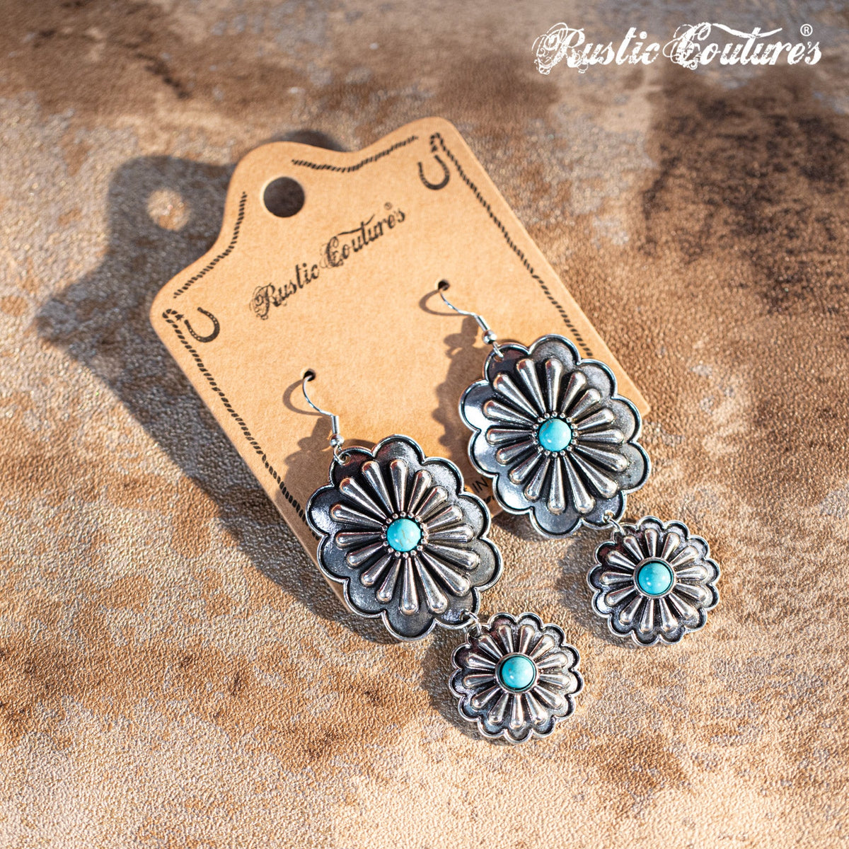 Rustic Couture's Navajo Silver Concho with Natural Stone Dangling Earring - Montana West World
