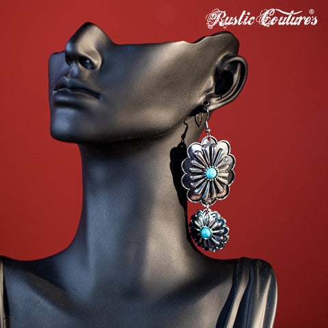 Rustic Couture's Navajo Silver Concho with Natural Stone Dangling Earring - Montana West World