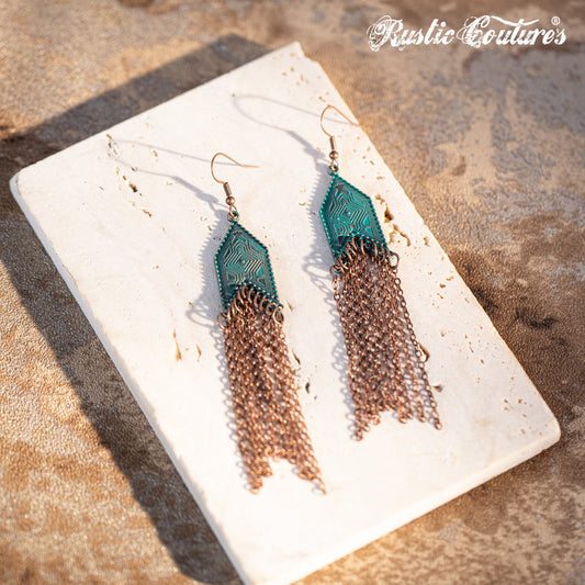 Rustic Couture's Bohemian Antique Bronze  Fringe Chain Earrings - Montana West World