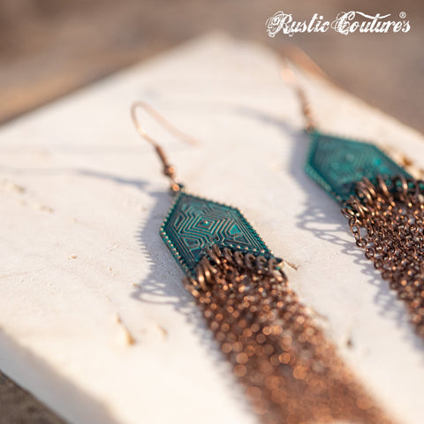 Rustic Couture's Bohemian Antique Bronze  Fringe Chain Earrings - Montana West World