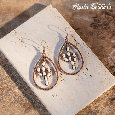 Rustic Couture's Natural Stone Cactus Teardrop Shape Dangling Earring - Montana West World