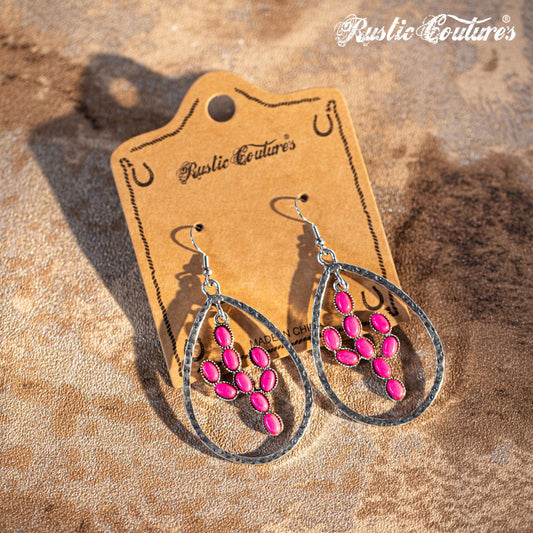 Rustic Couture's Natural Stone Cactus Teardrop Shape Dangling Earring - Montana West World