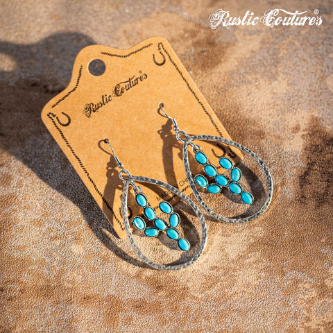 Rustic Couture's Natural Stone Cactus Teardrop Shape Dangling Earring - Montana West World