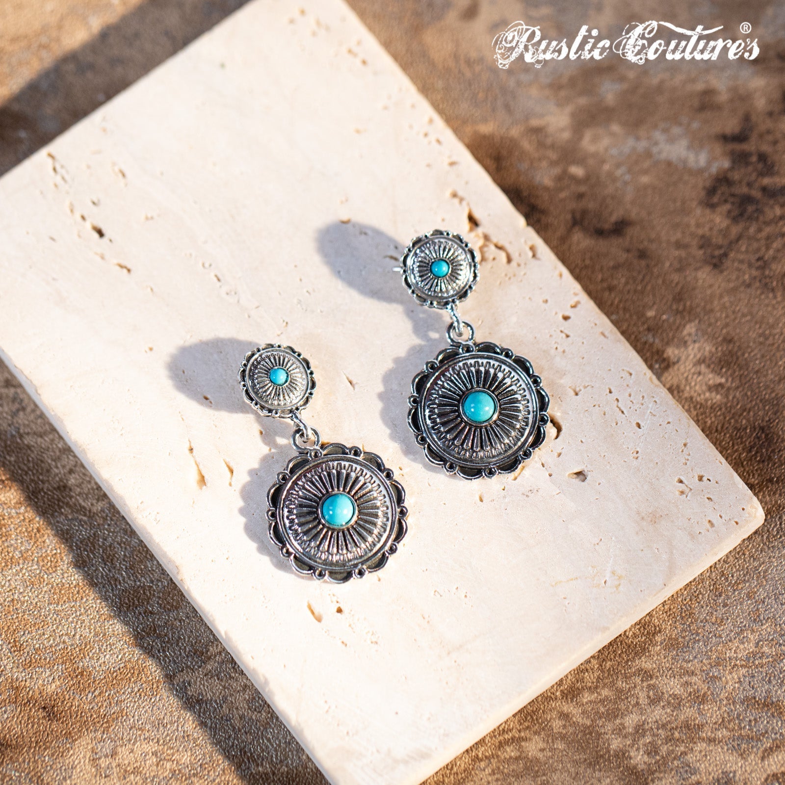 Rustic Couture's Navajo Natural Stone Concho Dangling Earring - Montana West World
