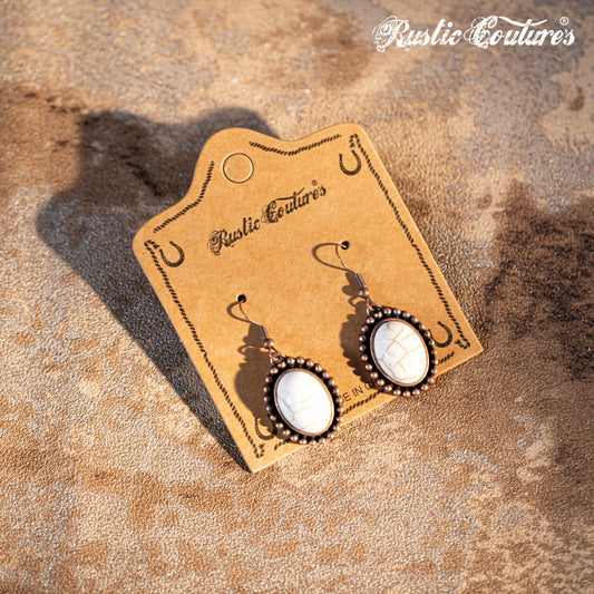 Rustic Couture's Oval Nature Stone with Silver/Brozen Base Dangling Earring - Montana West World
