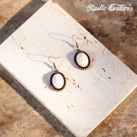 Rustic Couture's Oval Nature Stone with Silver/Brozen Base Dangling Earring - Montana West World