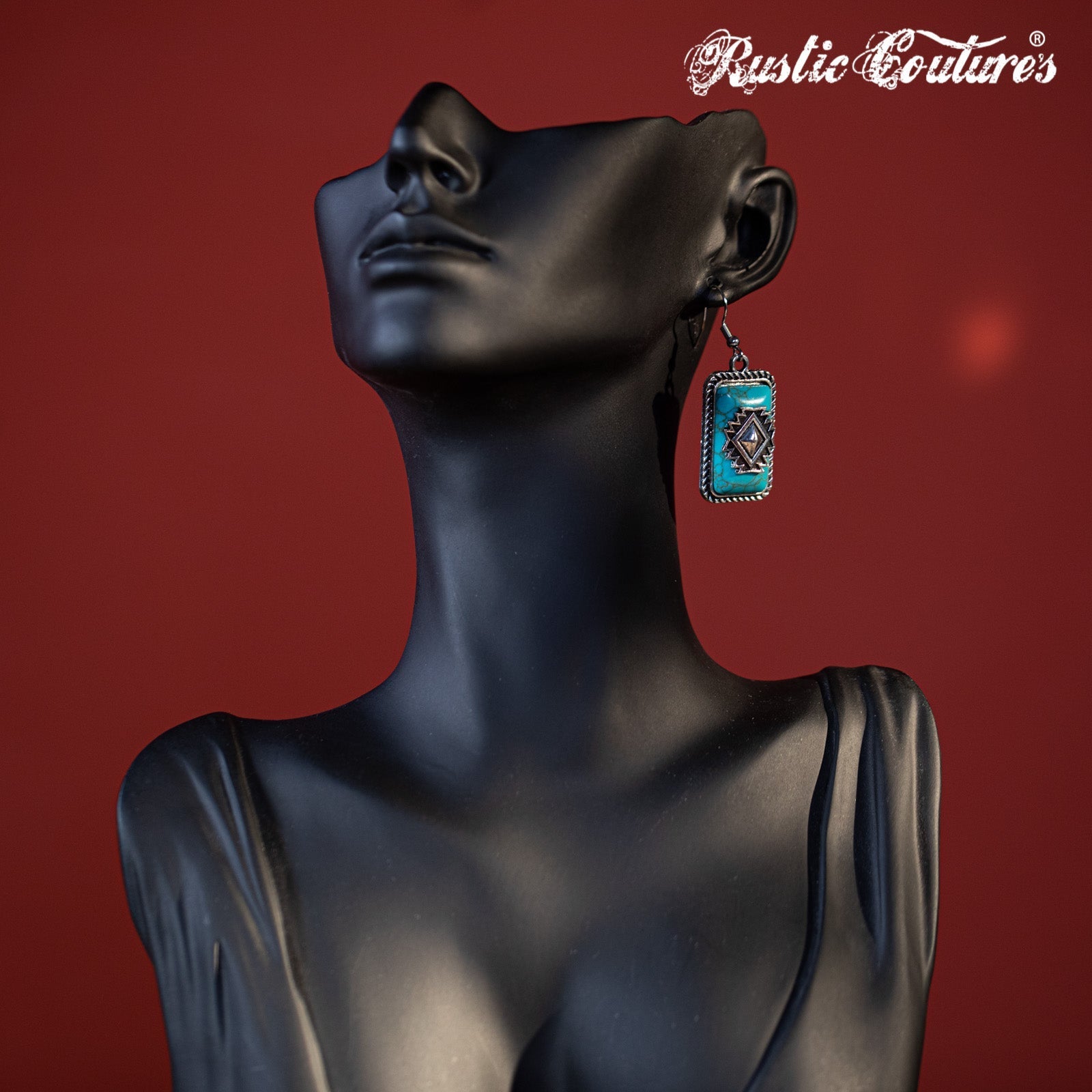 Rustic Couture's Bohemian Rectangle Dangle Aztec Turquoise Stone Earring - Montana West World