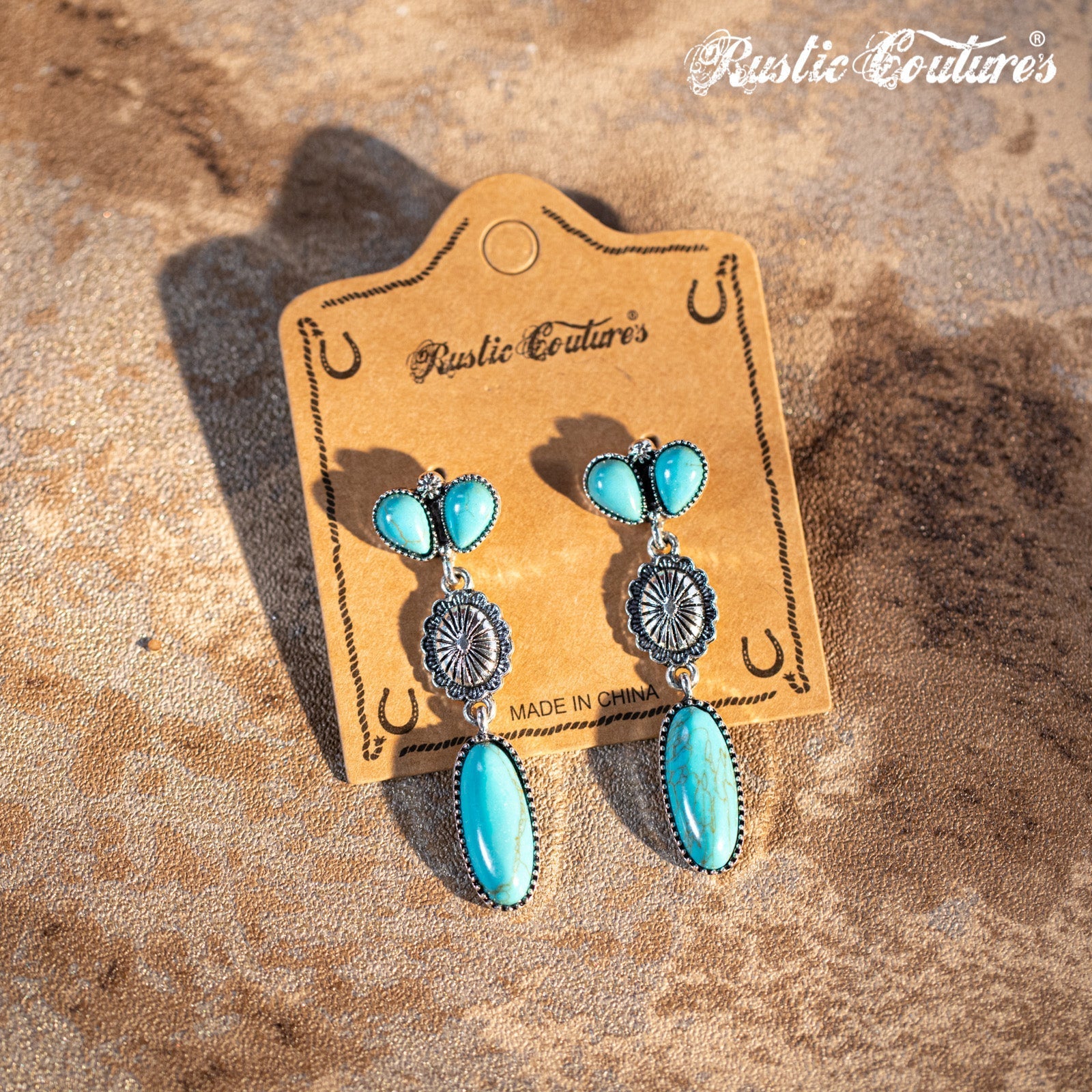 Rustic Couture's Navajo Oval  Concho Nature Turquoise Dangling Earring - Montana West World