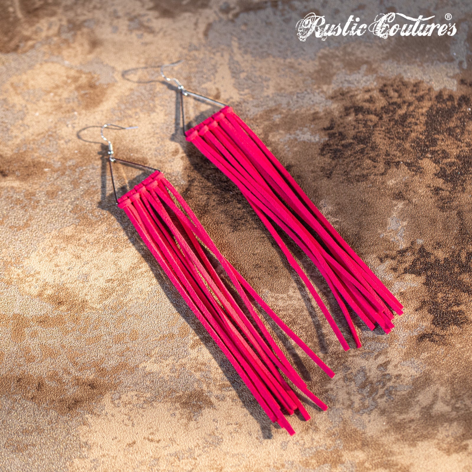 Rustic Couture's Long Suede Tassels Triangle Dangle Hook Statement Earrings - Montana West World