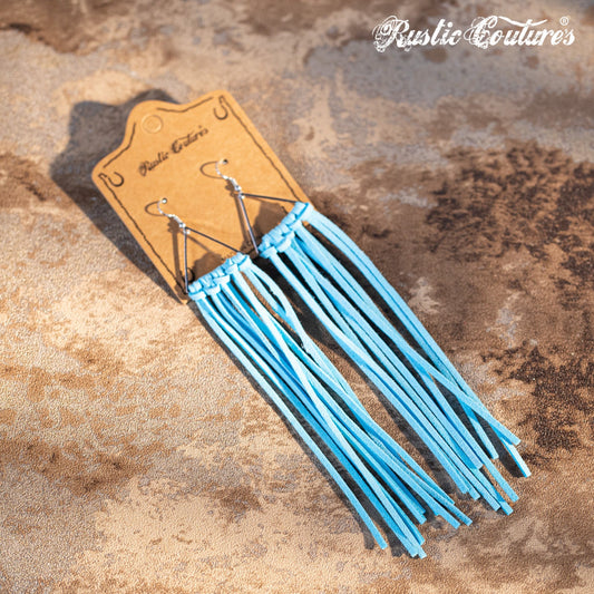 Rustic Couture's Long Suede Tassels Triangle Dangle Hook Statement Earrings - Montana West World