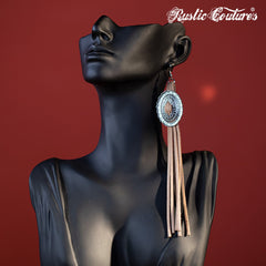 Rustic Couture's Navajo Concho Long Suede Fringe Dangle Hook Statement Earrings - Montana West World