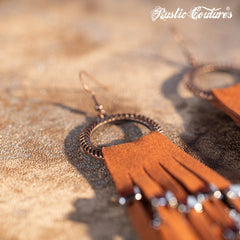 Rustic Couture's  Hoop Long Suede Fringe Silver Beaded Statement Earrings - Montana West World