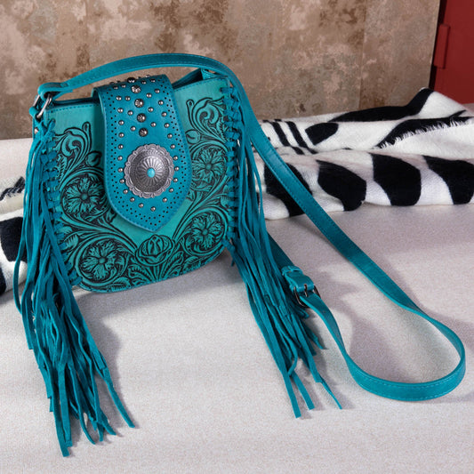 Big Turquoise Fringe Purse