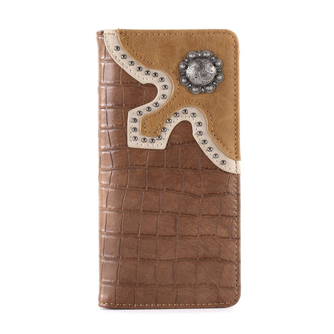 Montana West Croc Print Concho Bifold Long Wallet - Montana West World