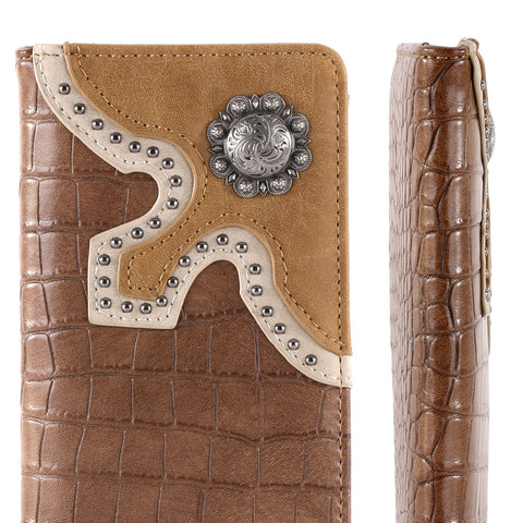 Montana West Croc Print Concho Bifold Long Wallet - Montana West World