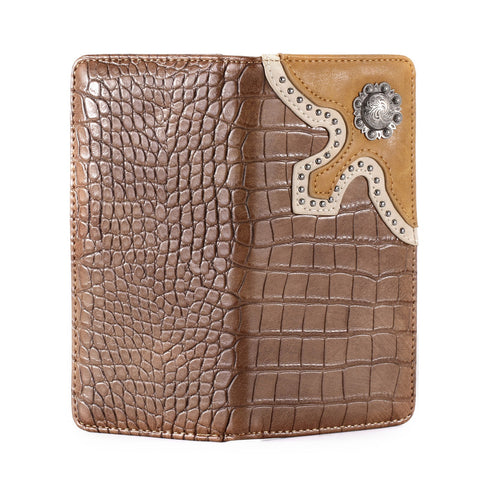 Montana West Croc Print Concho Bifold Long Wallet - Montana West World