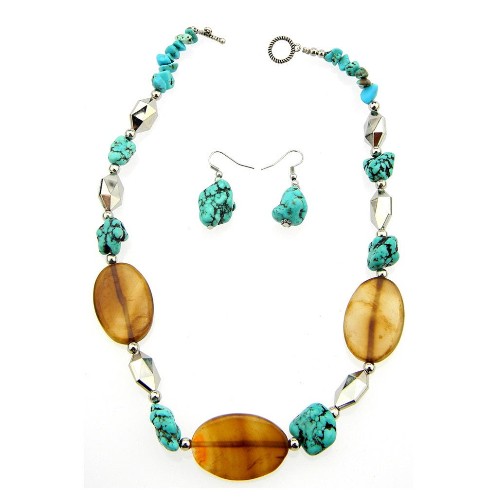 Montana West Turquoise Beads Short Necklace Set - Montana West World